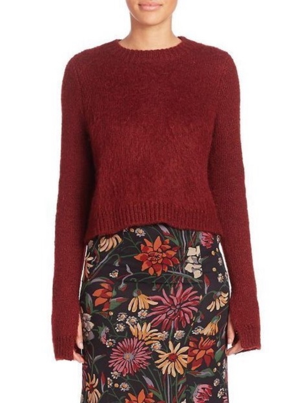 Cinq A Sept Issa Brushed Crewneck Sweater size Medium in Burgundy